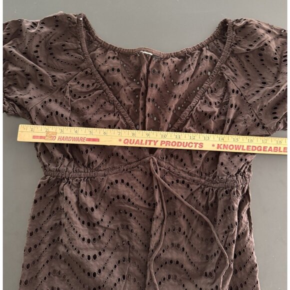 La Blanca Swim Cover Up Babydoll Brown Eyelet Drawstring Waist Beach Resort M/L‎ - Picture 9 of 11